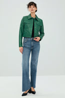 Tina Women's Green Short Leather Jacket | Derimod Tina Women's Green Short Leather Jacket | Derimod