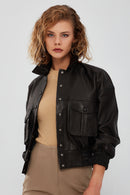 Chloe Kadın Siyah Oversize Deri Ceket | Derimod Chloe Kadın Siyah Oversize Deri Ceket | Derimod