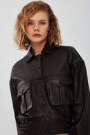 Chloe Kadın Siyah Oversize Deri Ceket | Derimod Chloe Kadın Siyah Oversize Deri Ceket | Derimod