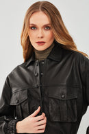 Chloe Kadın Siyah Oversize Deri Ceket | Derimod Chloe Kadın Siyah Oversize Deri Ceket | Derimod