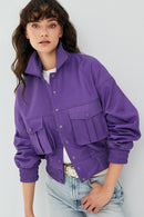 Chloe Kadın Mor Oversize Deri Ceket | Derimod Chloe Kadın Mor Oversize Deri Ceket | Derimod