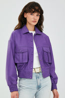 Chloe Kadın Mor Oversize Deri Ceket | Derimod Chloe Kadın Mor Oversize Deri Ceket | Derimod