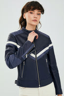 İbiza Kadın Lacivert Spor Kısa Deri Mont | Derimod İbiza Kadın Lacivert Spor Kısa Deri Mont | Derimod