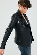 Magic Kadın Siyah Biker Deri Ceket | Derimod Magic Kadın Siyah Biker Deri Ceket | Derimod