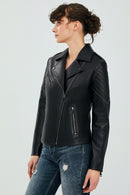 Magic Kadın Siyah Biker Deri Ceket | Derimod Magic Kadın Siyah Biker Deri Ceket | Derimod