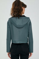 Stella Kadın Petrol Yeşili Oversize Kapüşonlu Kısa Deri Ceket | Derimod Stella Kadın Petrol Yeşili Oversize Kapüşonlu Kısa Deri Ceket | Derimod