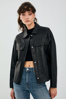 Jasmine Black Women's Leather Jacket | Derimod Jasmine Black Women's Leather Jacket | Derimod
