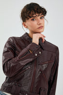 Sirena Kadın Bordo Kısa Deri Ceket | Derimod Sirena Kadın Bordo Kısa Deri Ceket | Derimod