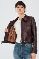 Sirena Kadın Bordo Kısa Deri Ceket | Derimod Sirena Kadın Bordo Kısa Deri Ceket | Derimod