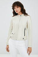 Daphne Kadın Beyaz Deri Ceket | Derimod Daphne Kadın Beyaz Deri Ceket | Derimod