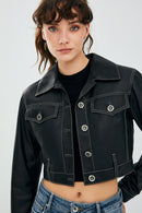 Mona Women's Black Short Leather Jacket | Derimod Mona Women's Black Short Leather Jacket | Derimod