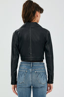 Mona Women's Black Short Leather Jacket | Derimod Mona Women's Black Short Leather Jacket | Derimod