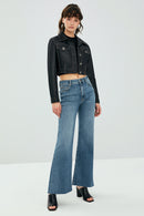 Mona Women's Black Short Leather Jacket | Derimod Mona Women's Black Short Leather Jacket | Derimod