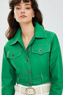 Mona Women's Green Short Leather Jacket | Derimod Mona Women's Green Short Leather Jacket | Derimod