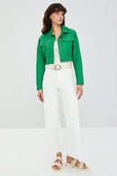 Mona Women's Green Short Leather Jacket | Derimod Mona Women's Green Short Leather Jacket | Derimod