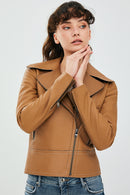 Petra Kadın Taba Biker Deri Ceket | Derimod Petra Kadın Taba Biker Deri Ceket | Derimod