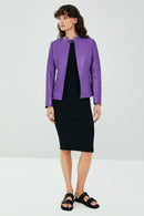 Joel Women's Purple Slim-Fit Short Leather Jacket | Derimod Joel Women's Purple Slim-Fit Short Leather Jacket | Derimod