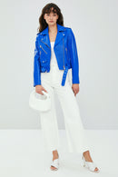 Newage Kadın Mavi Biker Deri Ceket | Derimod Newage Kadın Mavi Biker Deri Ceket | Derimod