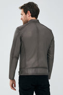 New Durant Erkek Gri Slim-Fit Deri Ceket | Derimod New Durant Erkek Gri Slim-Fit Deri Ceket | Derimod