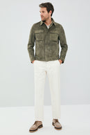 Kante Erkek Koyu Yeşil Süet Deri Ceket | Derimod Kante Erkek Koyu Yeşil Süet Deri Ceket | Derimod