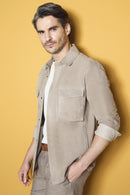Navas Men's Beige Shirt Style Suede Leather Jacket | Derimod Navas Men's Beige Shirt Style Suede Leather Jacket | Derimod
