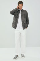 Bonucci Erkek Gri Safari Blazer Süet Deri Ceket | Derimod Bonucci Erkek Gri Safari Blazer Süet Deri Ceket | Derimod