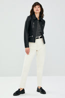 Hannah Kadın Siyah Regular Kısa Deri Ceket | Derimod Hannah Kadın Siyah Regular Kısa Deri Ceket | Derimod