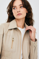 Hannah Kadın Taş Rengi Deri Ceket | Derimod Hannah Kadın Taş Rengi Deri Ceket | Derimod