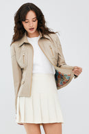 Hannah Kadın Taş Rengi Deri Ceket | Derimod Hannah Kadın Taş Rengi Deri Ceket | Derimod