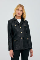 Teresa Siyah Kadın Blazer Deri Ceket | Derimod Teresa Siyah Kadın Blazer Deri Ceket | Derimod