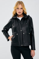 Gloria Women's Black Oversize Leather Jacket | Derimod Gloria Women's Black Oversize Leather Jacket | Derimod