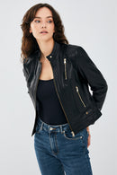 Ella Black Women's Short Leather Jacket | Derimod Ella Black Women's Short Leather Jacket | Derimod