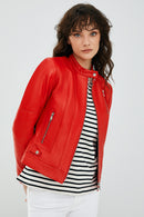 Ella Kırmızı Kadın Kısa Deri Ceket | Derimod Ella Kırmızı Kadın Kısa Deri Ceket | Derimod