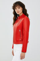 Ella Kırmızı Kadın Kısa Deri Ceket | Derimod Ella Kırmızı Kadın Kısa Deri Ceket | Derimod