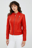 Ella Kırmızı Kadın Kısa Deri Ceket | Derimod Ella Kırmızı Kadın Kısa Deri Ceket | Derimod