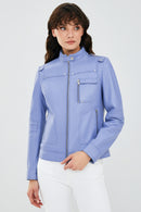 Lilian Kadın Bulut Mavisi Deri Ceket | Derimod Lilian Kadın Bulut Mavisi Deri Ceket | Derimod