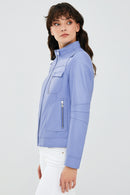 Lilian Kadın Bulut Mavisi Deri Ceket | Derimod Lilian Kadın Bulut Mavisi Deri Ceket | Derimod