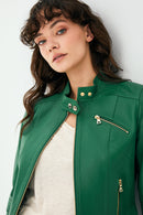 Kylie Kadın Yeşil Deri Ceket | Derimod Kylie Kadın Yeşil Deri Ceket | Derimod
