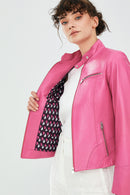 Alicia Pembe Kadın Deri Ceket | Derimod Alicia Pembe Kadın Deri Ceket | Derimod