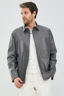 Eric Erkek Gri Deri Gömlek Tipi Ceket | Derimod Eric Erkek Gri Deri Gömlek Tipi Ceket | Derimod