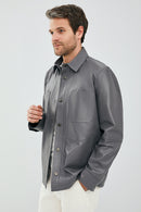 Eric Erkek Gri Deri Gömlek Tipi Ceket | Derimod Eric Erkek Gri Deri Gömlek Tipi Ceket | Derimod