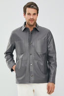 Eric Erkek Gri Deri Gömlek Tipi Ceket | Derimod Eric Erkek Gri Deri Gömlek Tipi Ceket | Derimod