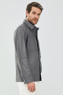 Eric Erkek Gri Deri Gömlek Tipi Ceket | Derimod Eric Erkek Gri Deri Gömlek Tipi Ceket | Derimod