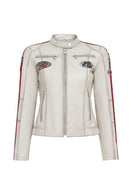 Ladyracer Kadın Beyaz Armalı Kısa Deri Ceket | Derimod Ladyracer Kadın Beyaz Armalı Kısa Deri Ceket | Derimod