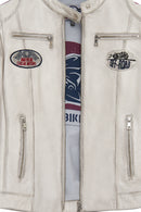 Ladyracer Kadın Beyaz Armalı Kısa Deri Ceket | Derimod Ladyracer Kadın Beyaz Armalı Kısa Deri Ceket | Derimod