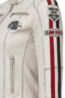 Ladyracer Kadın Beyaz Armalı Kısa Deri Ceket | Derimod Ladyracer Kadın Beyaz Armalı Kısa Deri Ceket | Derimod