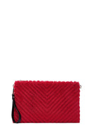 Women's Red Long Strap Plush Portfolio Bag | Derimod Women's Red Long Strap Plush Portfolio Bag | Derimod