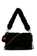 Women's Black Long Strap Plush Shoulder Bag | Derimod Women's Black Long Strap Plush Shoulder Bag | Derimod
