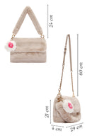 Women's Beige Long Strap Plush Shoulder Bag | Derimod Women's Beige Long Strap Plush Shoulder Bag | Derimod