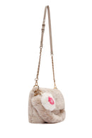 Women's Beige Long Strap Plush Shoulder Bag | Derimod Women's Beige Long Strap Plush Shoulder Bag | Derimod